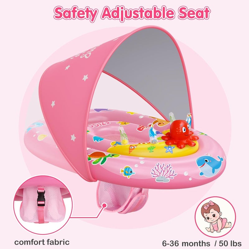 EZIGO Baby Pool Float with Canopy UPF50+ Sun Protection, Inflatable Kids Pool Floats with Ocean Animal Toys for Baby 6-36 Months, Infant Swimming Float with Adjustable Safety Seat for Boys Girls - Image 4